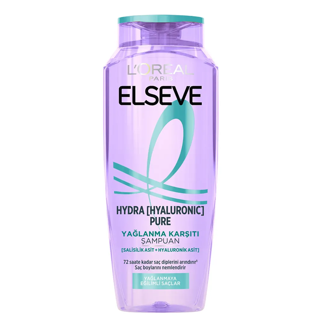 شامپو لورال بنفش elseve برای موهای چرب و نازک مدل Hydra Hyaluronic Pure حجم 300 میل