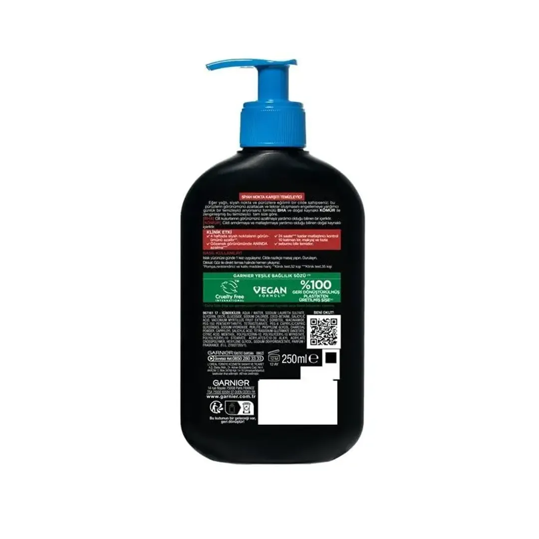 عکس ژل شستشوی صورت زغالی گارنیر ضد جوش سرسیاه مدل saf and temiz حجم 250 میل