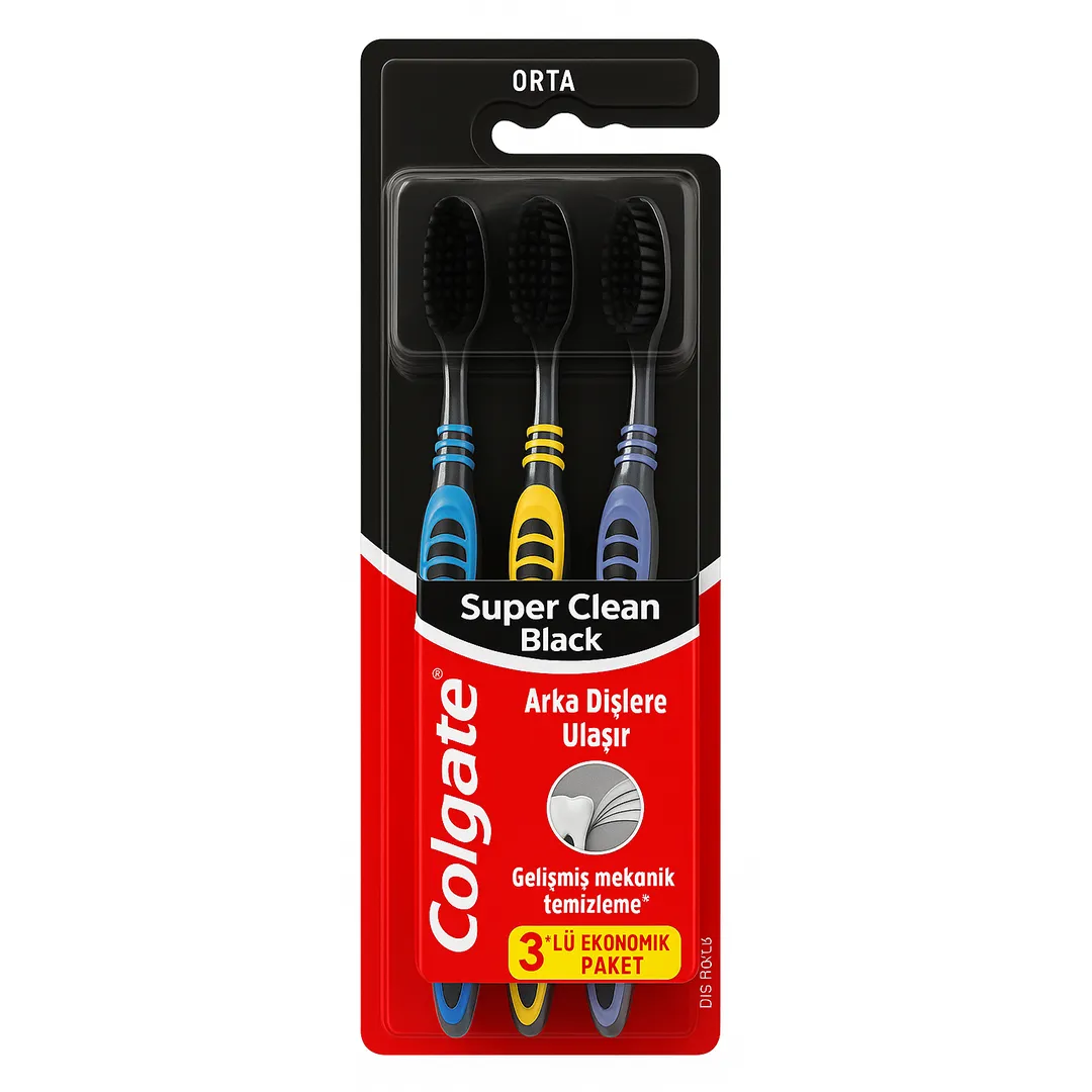 مسواک کلگیت مدل Super Clean Black بسته ۳ عددی