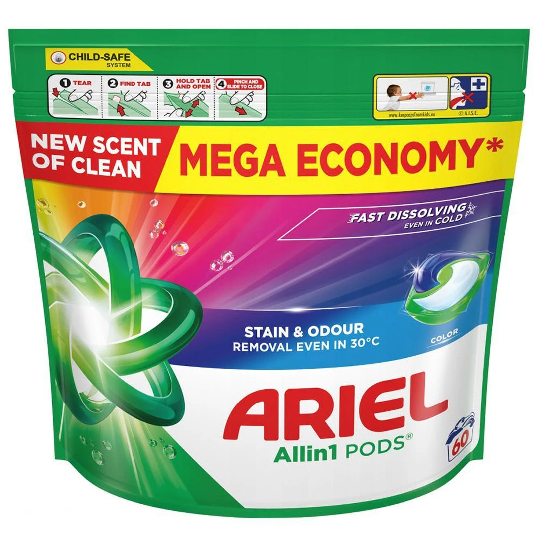 قرص ماشین لباسشویی آریل all in 1 pods مدل mega economy بسته ۶۰ عددی