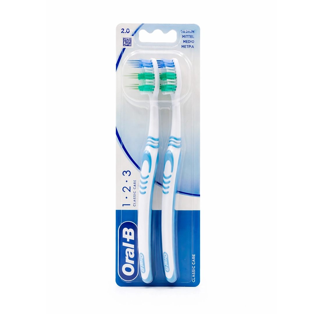 مسواک اورال بی مدل 1.2.3 Classic Care با برس متوسط بسته ۲ عددی